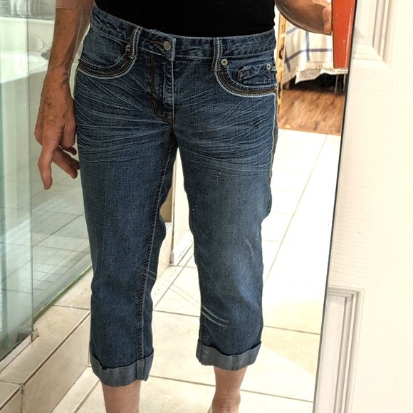 17/21 Exclusive Denim blue denim CAPRIS JEANS women’s sz 8 - Picture 1 of 10